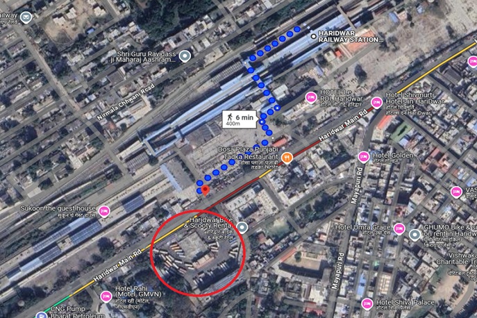 Haridwar Bus Stand distance from Haridwar Railway Station