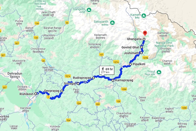 Valley of Flowers Route Map