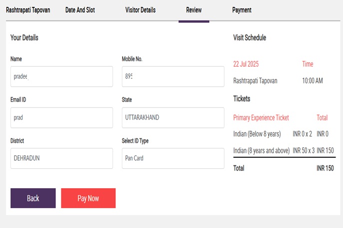 Rashtrapati Tapovan Dehtaun Ticket Details