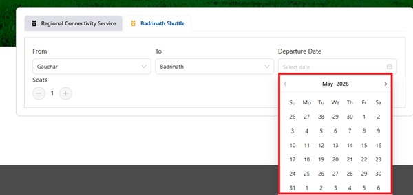 Badrinath Heli Ticket date selection